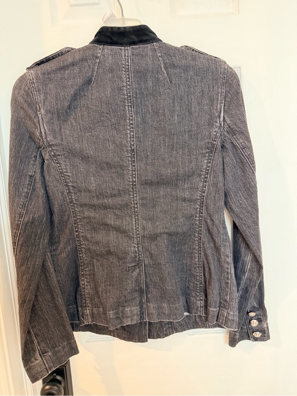 Lauren Ralph Lauren Women’s Size 4 Black Denim Military Blazer Jacket Velvet Tri - Picture 6 of 6